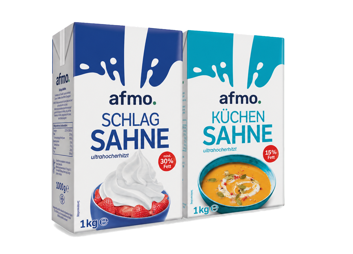 AFMO Schlagsahne und Küchensahne im neuen Verpackungsdesign